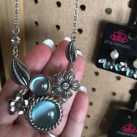 Silver w/blue milky moonstones & silver floral